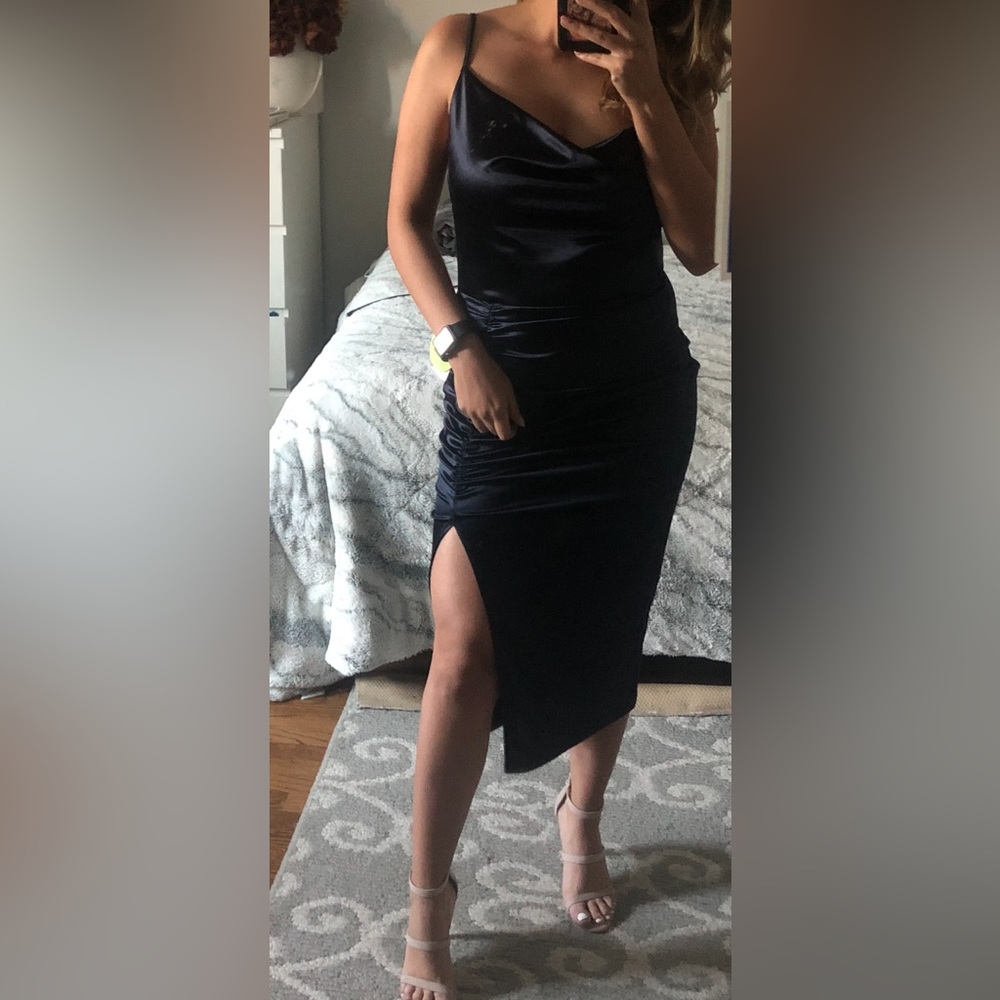 Windsor blue wedding guest dress with slit